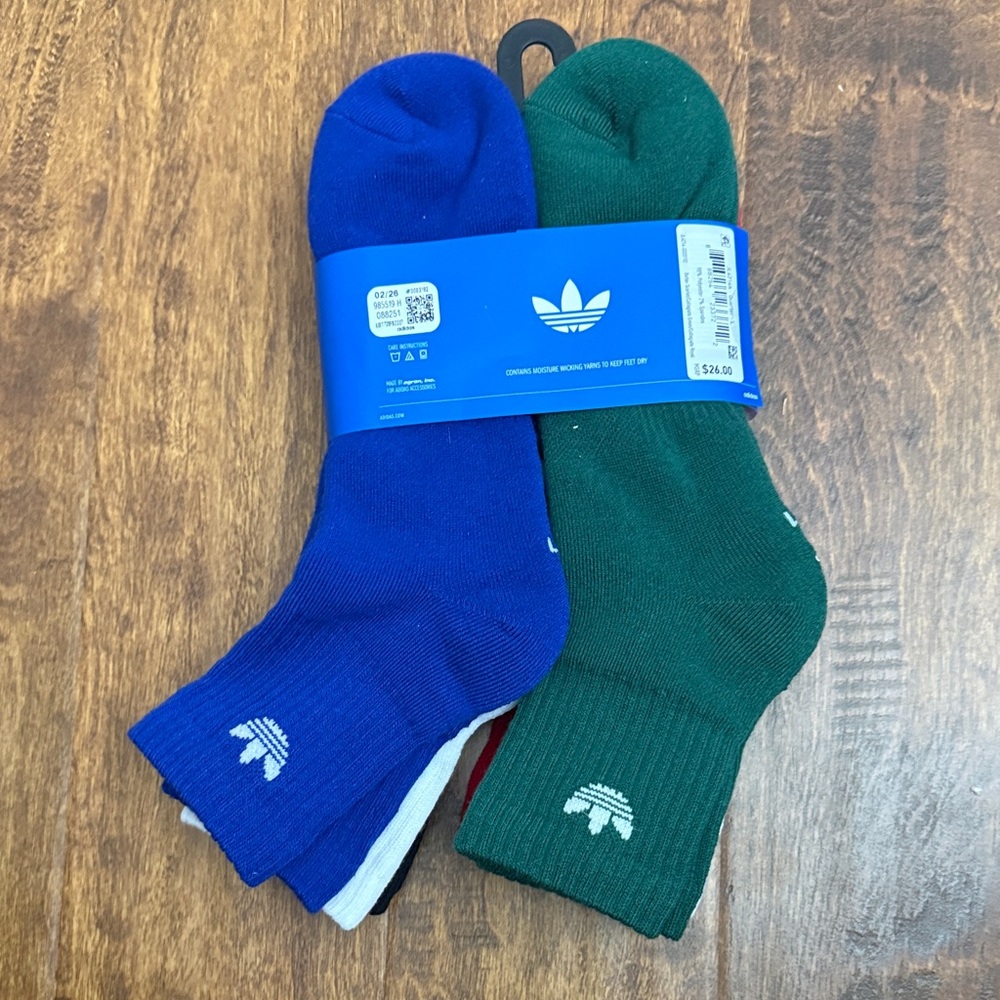 adidas Originals Six-Pack Quarter Athletic Socks - Red, Black & Blue - Picture 7 of 16